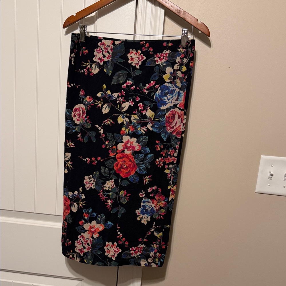 Express Black Floral Pencil Skirt with Red, Pink and Blue Blooms